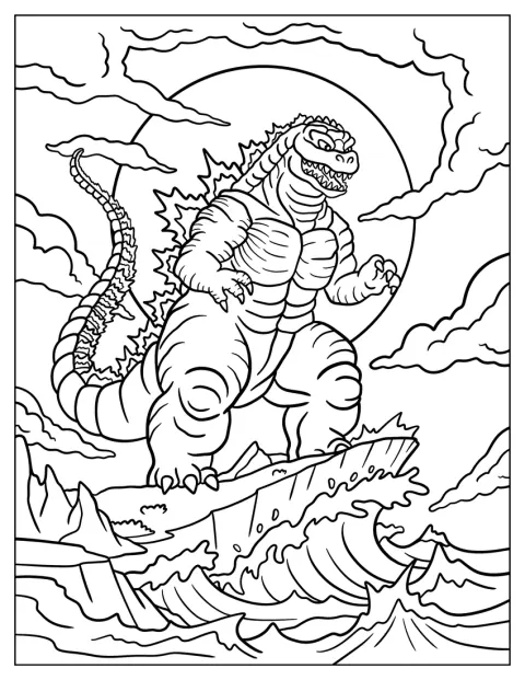 Godzilla egy omladozó óceáni sziklafalon állva üvölt.