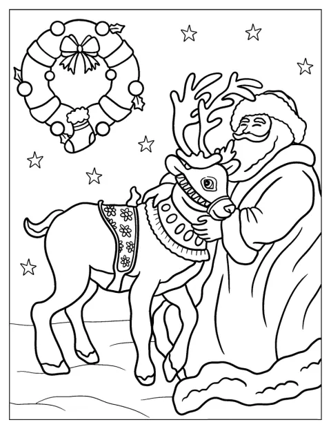 Der Weihnachtsmann tröstet das Rentier Dancer in einer liebevollen Szene.