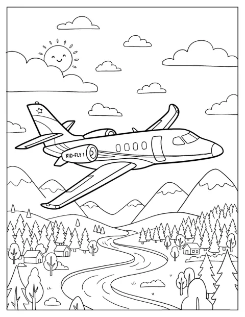 Et Learjet 45-privatfly passerer over en dal mellem bjergene.