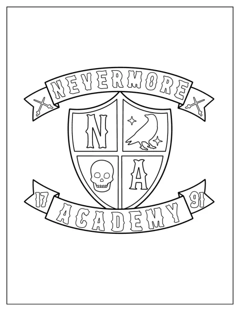 Das Logo der Nevermore Academy ist als Emblem dargestellt.