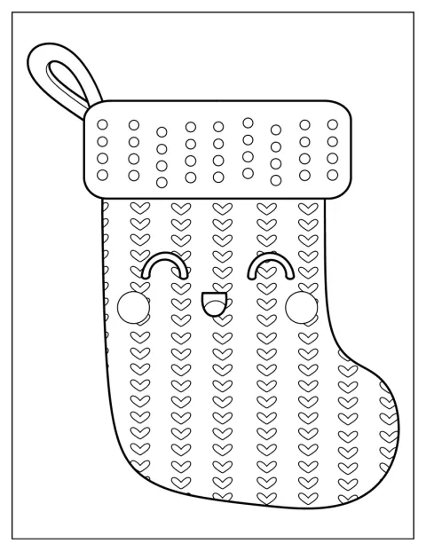 かわいらしいクリスマスの靴下に、水玉やジグザグの模様が描かれています。