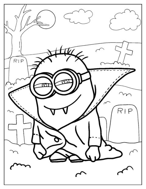 Um Minion vestido de Drácula celebra o Halloween.