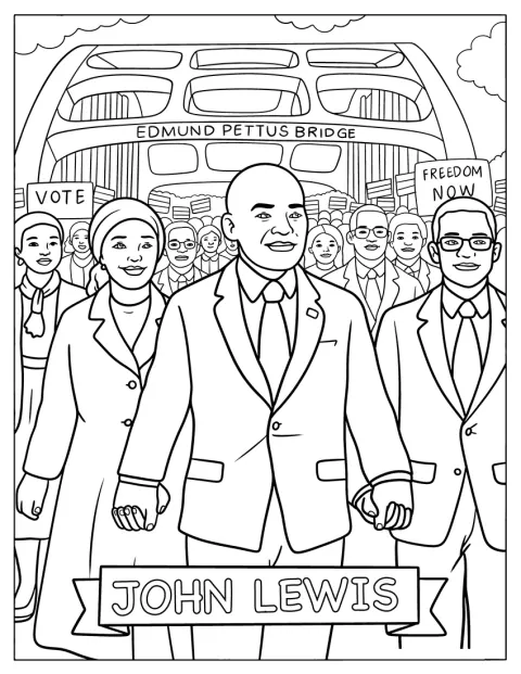 John Lewis și alți protestatari traversează podul Edmund Pettus.