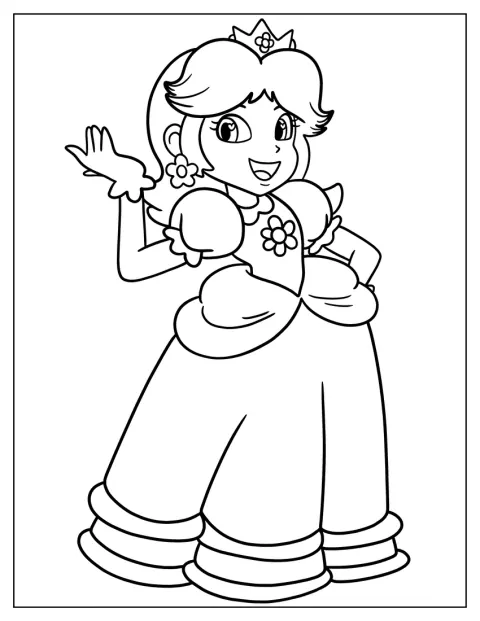Prințesa Daisy poartă o rochie elegantă de bal.