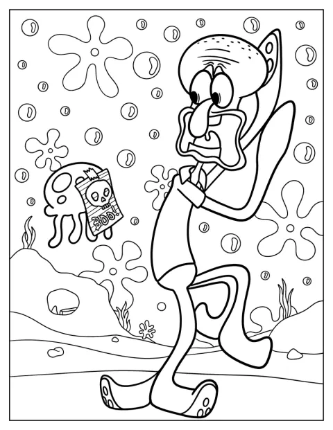 Squidward blir skremt av maneter som svirrer rundt ham.