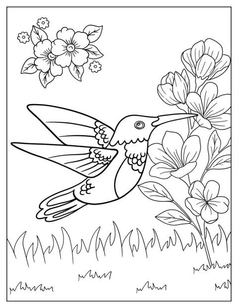 Un colibri aux formes simples est représenté de profil.