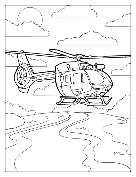 Un hélicoptère Bell 247 est représenté de profil.