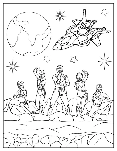Die Umrisse eines Power Rangers zeigen seine typische Ausrüstung.