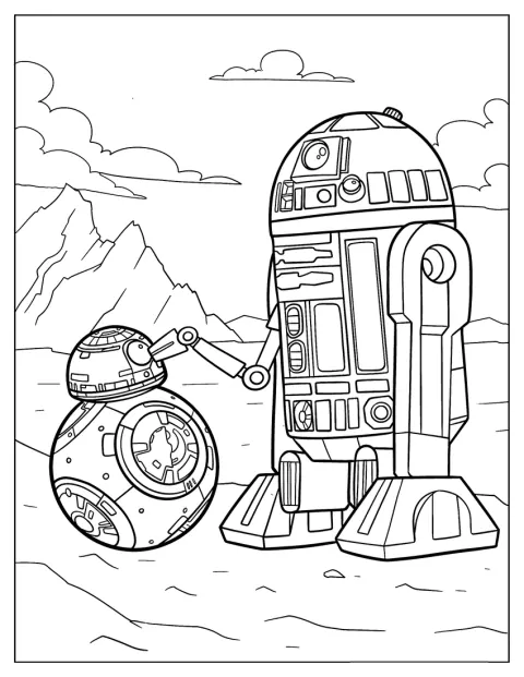 R2-D2 pincha a BB-8 con uno de sus brazos.