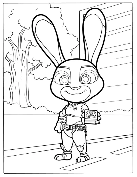 Judy Hopps rendőrtiszt egyenruhában áll.