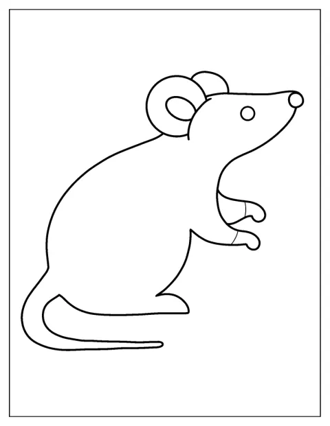 Une souris est représentée de profil, avec une silhouette aux contours épurés.