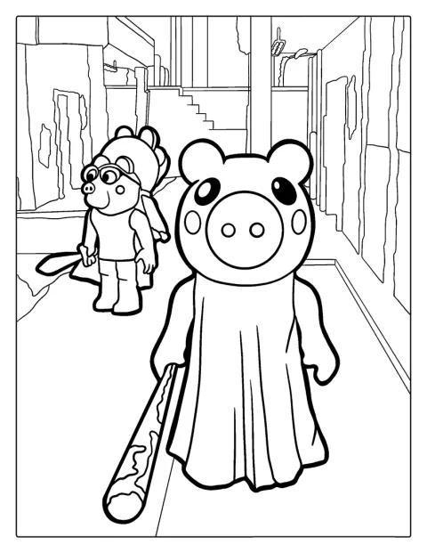 RobloxのPiggyが、こちらを向いて立っています。