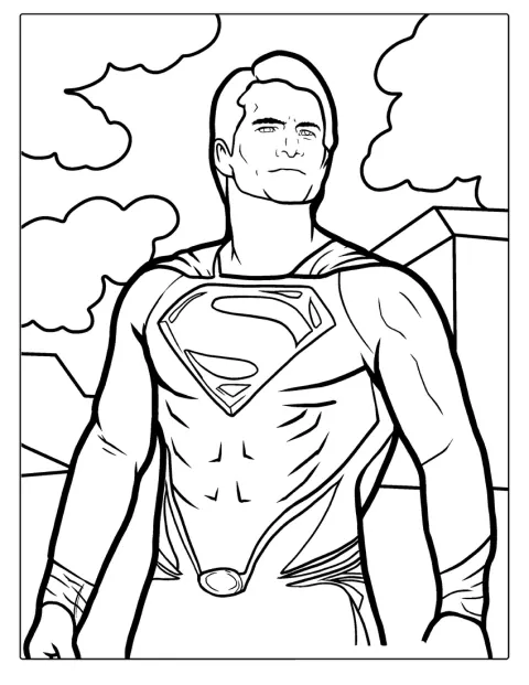 Superman hősies pózban áll, készen arra, hogy megvédje a várost.