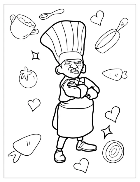 El chef Skinner pone cara de enfado delante de varias verduras.