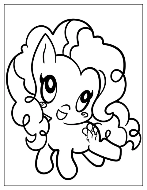 Pinkie Pie chibi stílusban, nagy szemekkel és aranyos pózban látható.