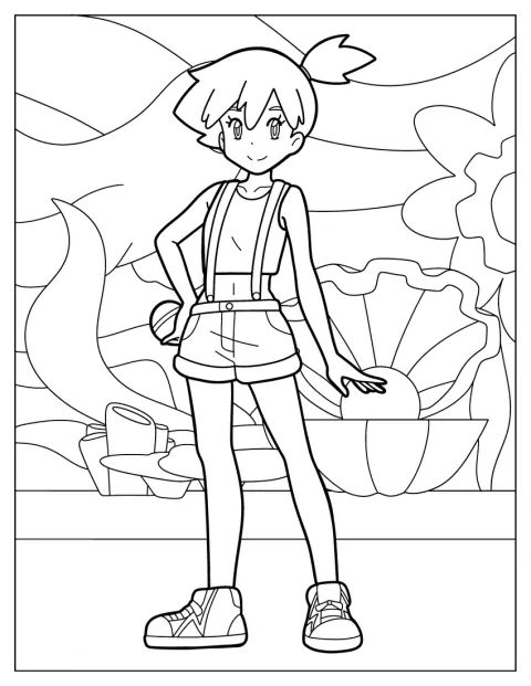 Misty, die Pokémon-Trainerin, steht in ihrer typischen Kleidung da.