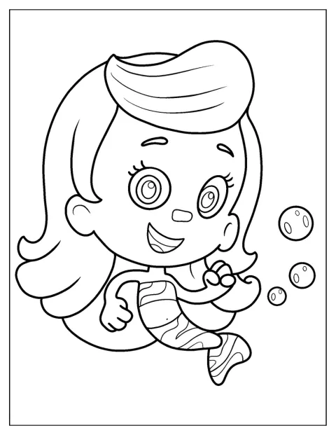 Molly di Bubble Guppies danza sott'acqua con un grande sorriso.