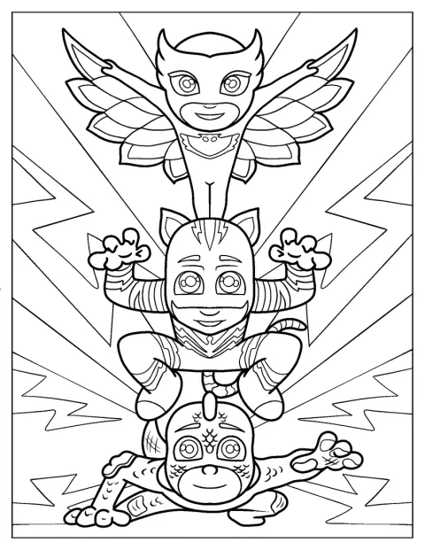 Owlette, Catboy és Gekko harcra készen állnak az éjszakában.
