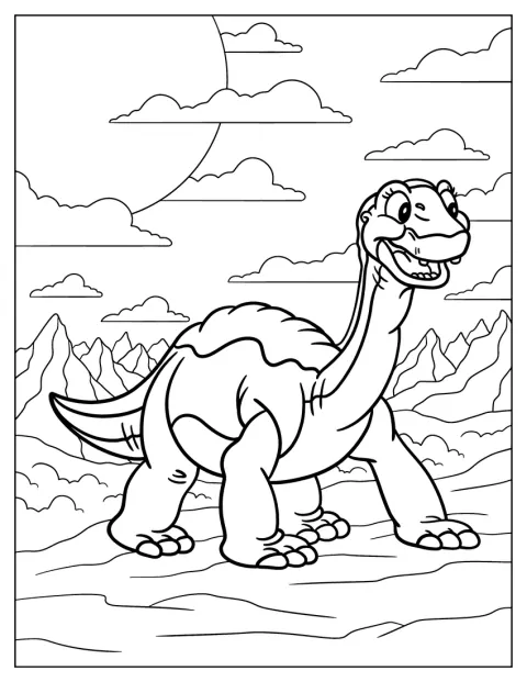 Littlefoot sitter på en stein.