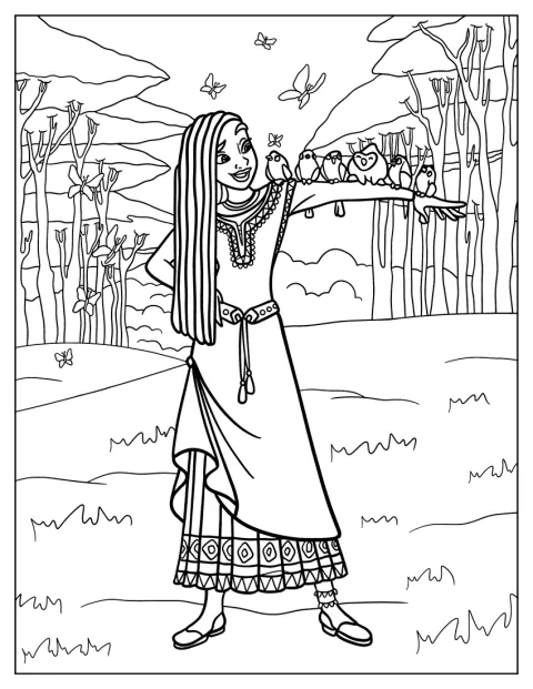 Wish Coloring Pages Of Birds Perched On Asha's Arm Wish