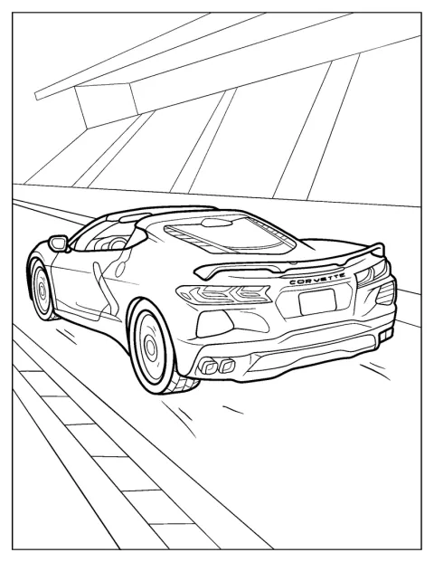 Een Corvette raast over het circuit tijdens een autorace.