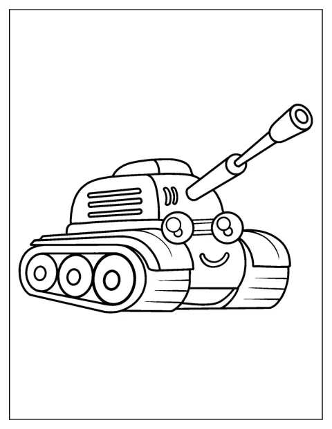 車体に笑顔を描いた漫画風の軍用戦車です。