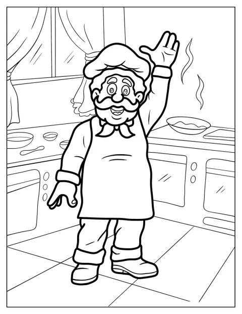 Pasqually staat in de keuken.
