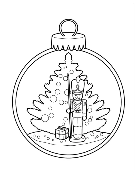 Christmas Ornaments Coloring Page Of Nutcracker And Christmas Tree Inside Bauble