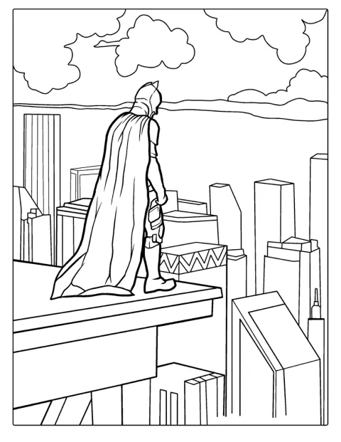 Le Chevalier noir observe Gotham depuis un point élevé.