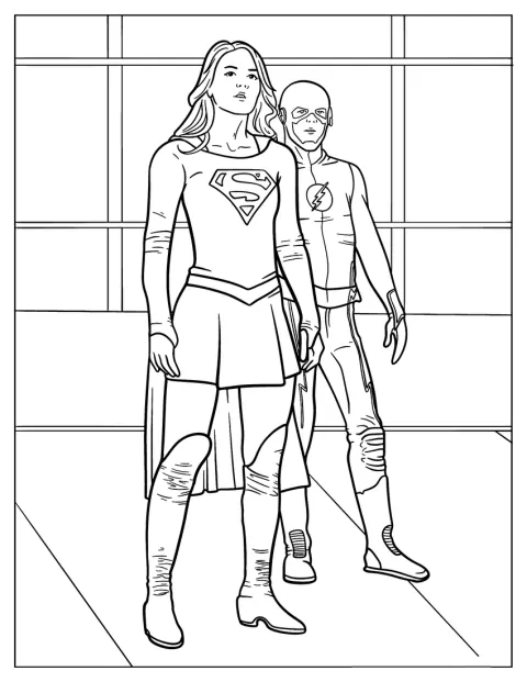 Supergirl și Flash apar împreună, redați doar prin contururi.