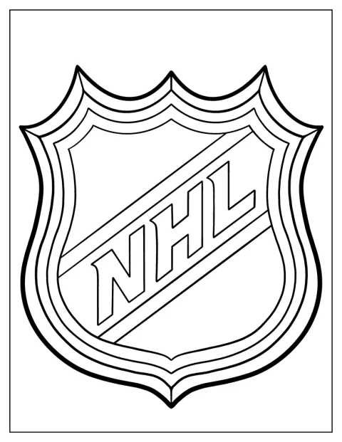 Az NHL felirat egy pajzs alakú emblémán látható.
