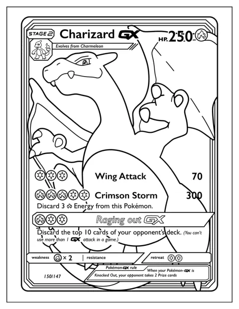 Charizard má na kartě roztažená křídla při útoku.