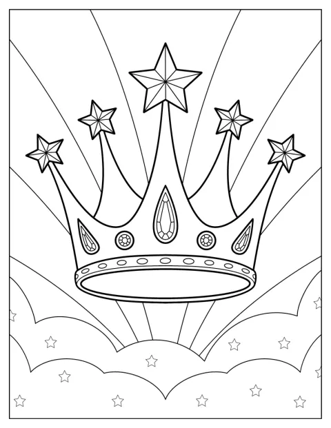 La corona brilla bajo estrellas y haces de luz.