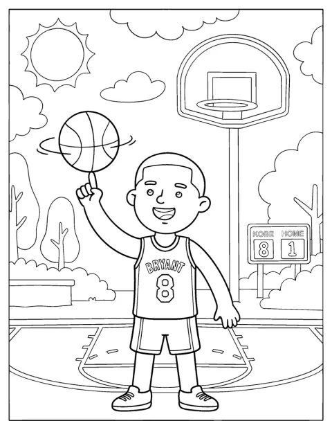 Kobe Bryant obraca piłkę do koszykówki na palcu.