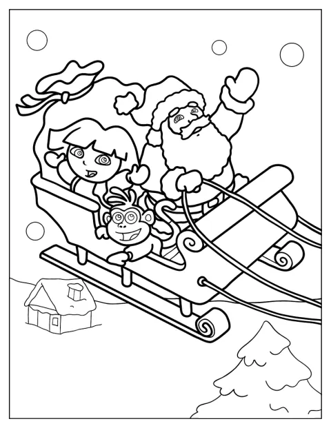 Dora y Boots están junto a Papá Noel.