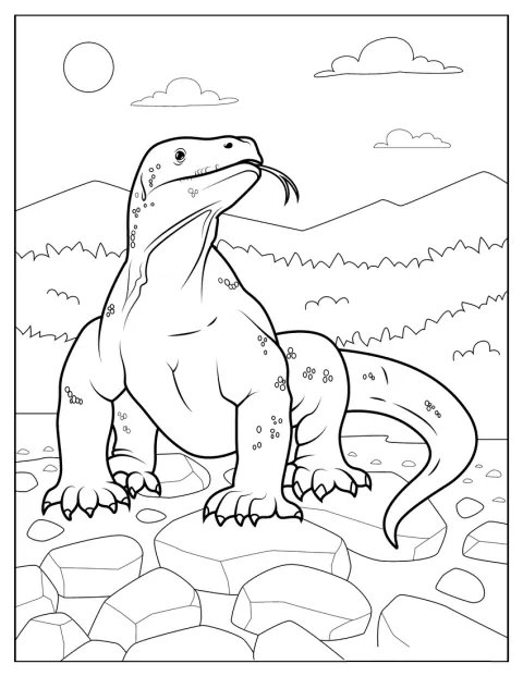 Un dragón de Komodo está de pie sobre varias rocas.