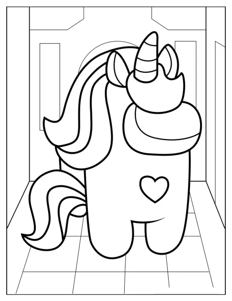 Cute Unicorn Among Us to Color