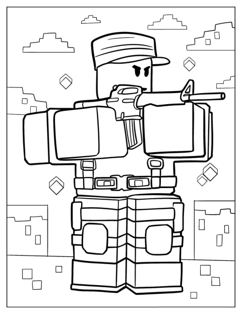 Ein Roblox-Soldat hält ein Gewehr.