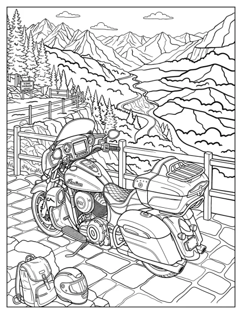 Une moto de tourisme équipée de sacoches se trouve en montagne.