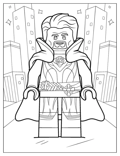 Doktor Strange z Lego stoi w pozie pełnej detali.