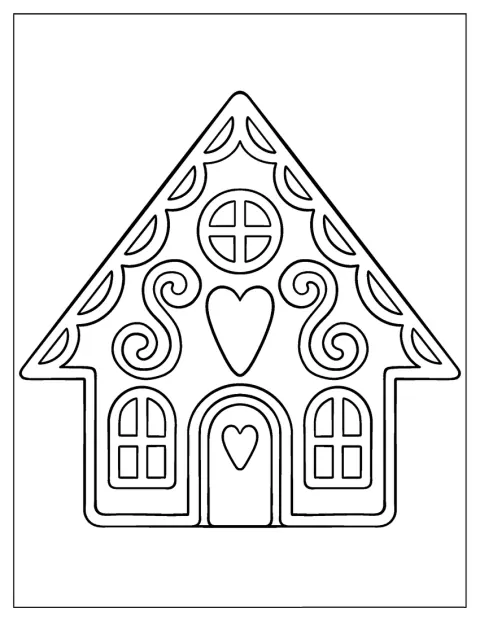 Ein Lebkuchenhaus mit süßen Verzierungen steht im Mittelpunkt.