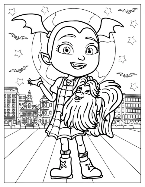 Vampirina trägt Wolfie auf den Armen.