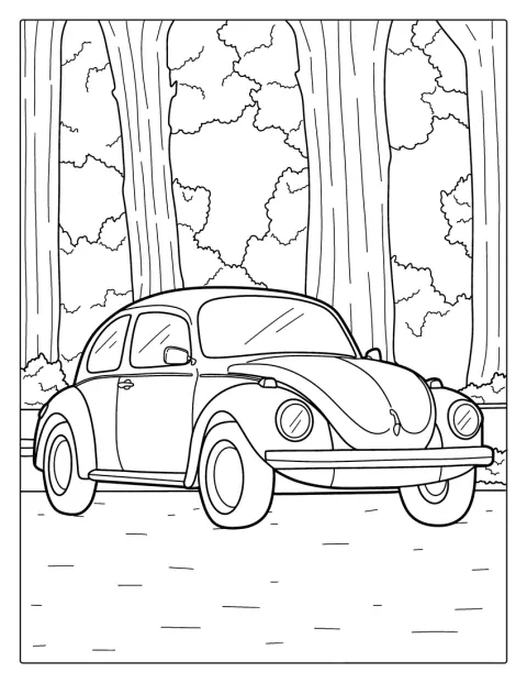 Un Volkswagen Maggiolino è parcheggiato e visto di profilo.