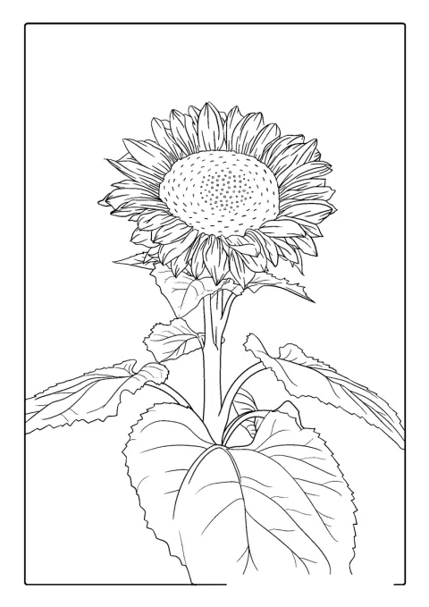 Fijne lijnen en details vormen een sierlijke zonnebloem.