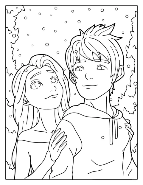 Jack Frost stojí vedle Elsy.