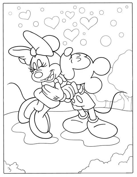 Minnie Mouse ja Mickey Mouse suutelevat.