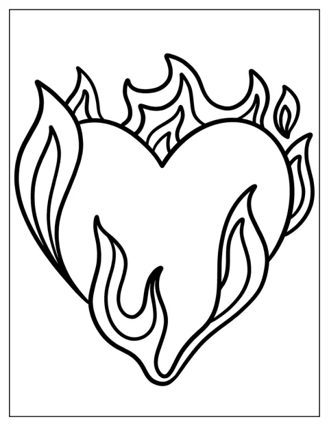 Heart In Flames Coloring Sheet