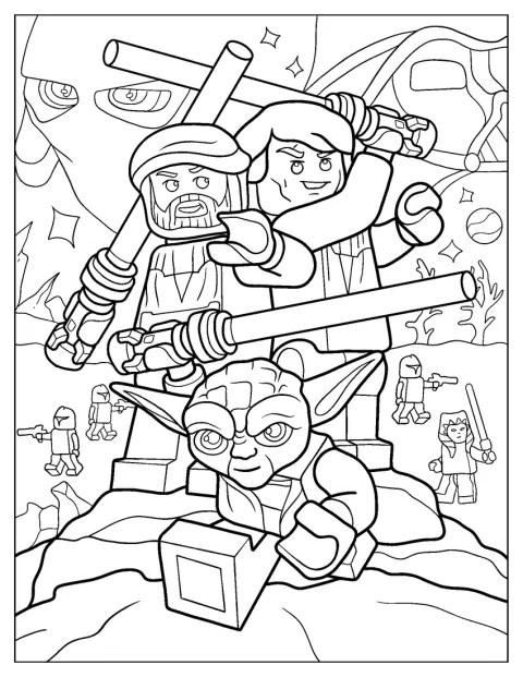 Luke Skywalker, Obi-Wan Kenobi a mistr Yoda z Lego Star Wars jsou spolu.