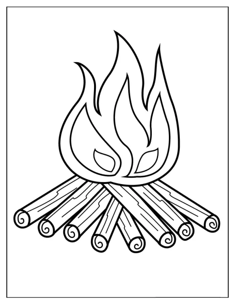 En enkel kontur visar en flammande lägereld.