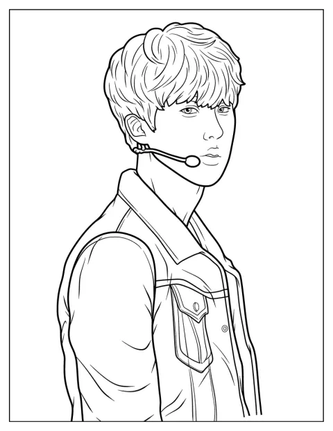 BTS Coloring Page Of Jimin Wearing Lapel Mic
